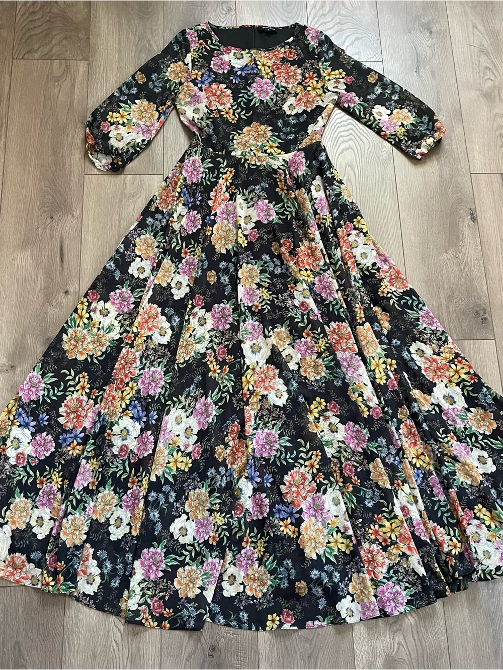 Yumi Kim Anthropologie Wisteria Park Woodstock Small Black Floral Maxi Dress